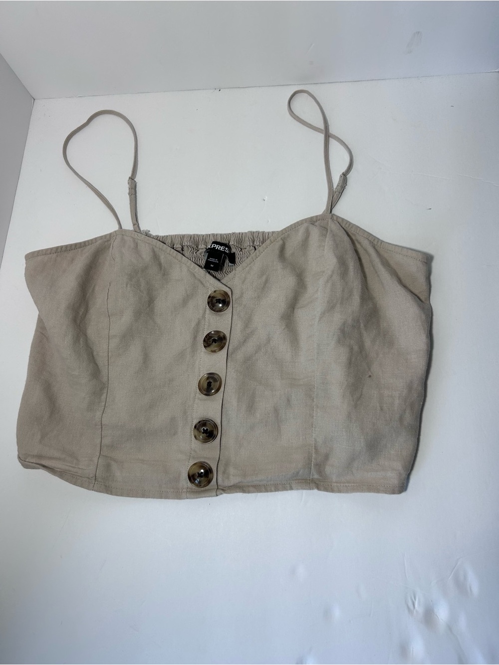 Express Taupe Button-Front Cropped Cami